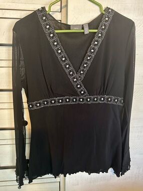 Apt. 9 Black Embellished V-Neck Top